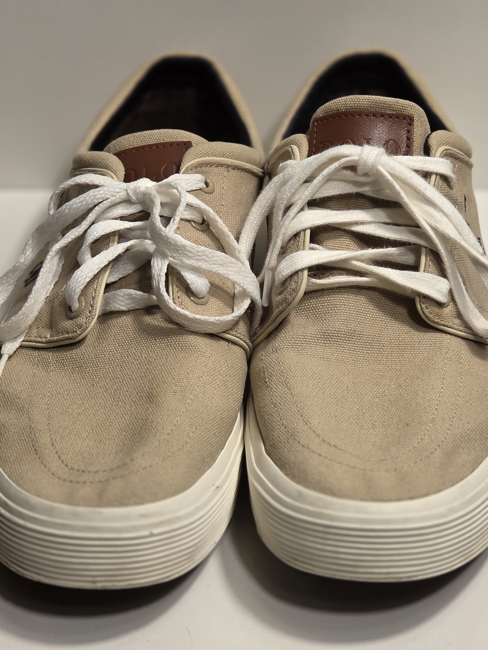 Polo Ralph Lauren Faxon Low Mens 12D Brown Canvas Sneakers Leather Preppy Shoes